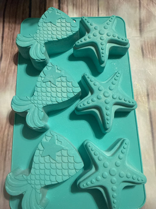 6 cavity, mermaid tail and starfish mold